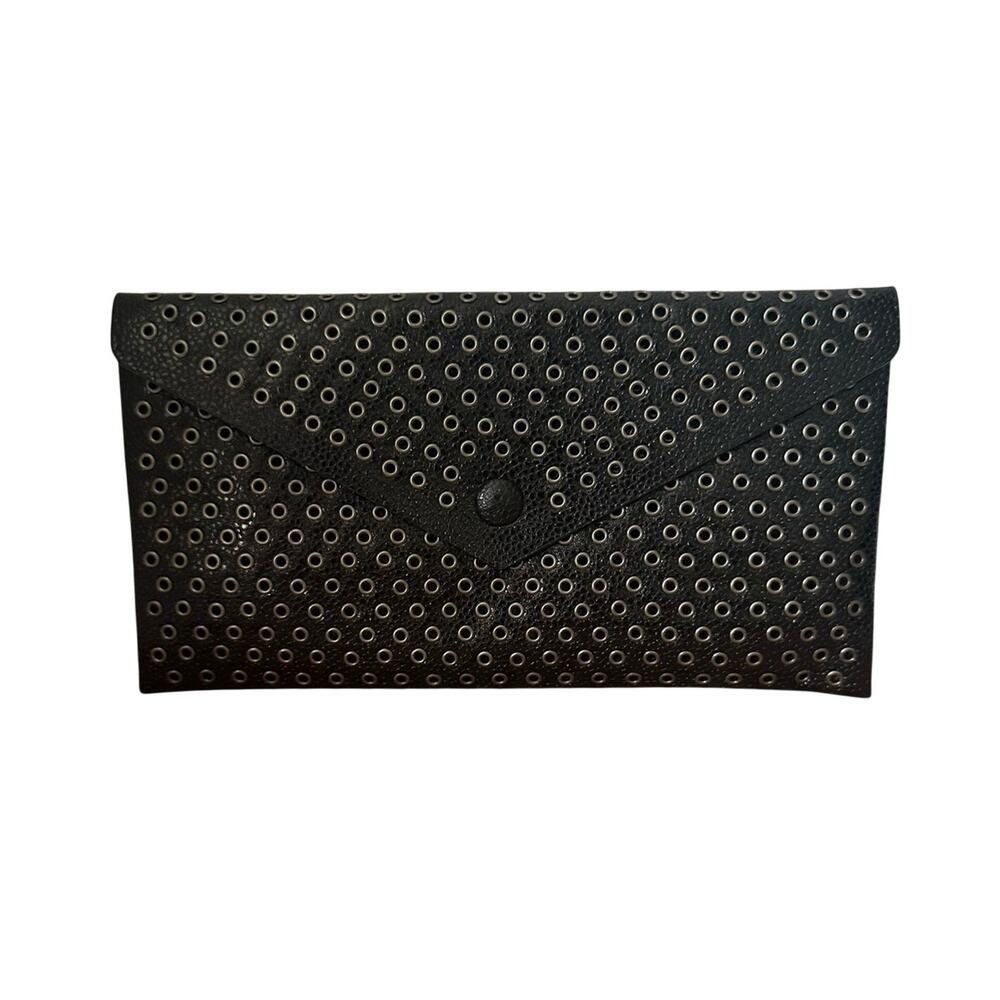 Azzedine Alaïa Studded Leather Envelope Clutch Black Silver-tone Grommets Rare